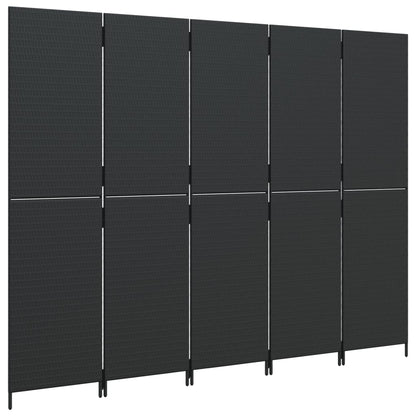 Black Poly Rattan Room Divider - 5 Panels for Stylish Privacy