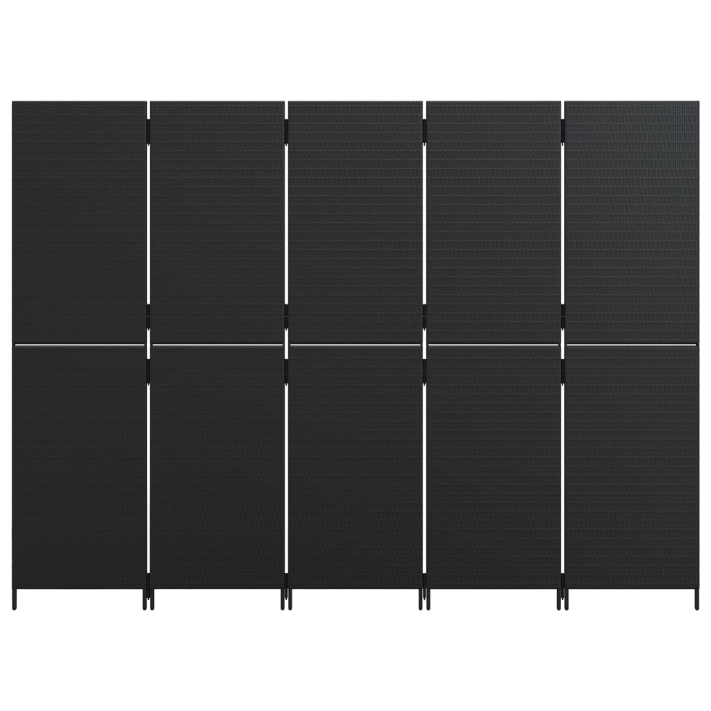 Black Poly Rattan Room Divider - 5 Panels for Stylish Privacy