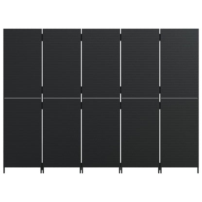 Black Poly Rattan Room Divider - 5 Panels for Stylish Privacy