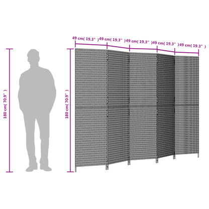 Black Poly Rattan Room Divider - 5 Panels for Stylish Privacy