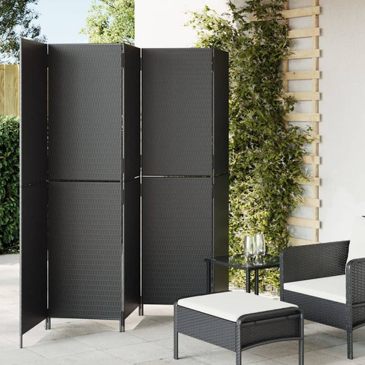 Black Poly Rattan Room Divider - 5 Panels for Stylish Privacy