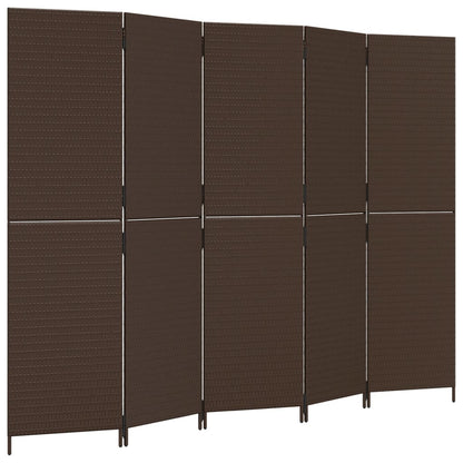 5-Panel Brown Poly Rattan Room Divider – Stylish Privacy Solution