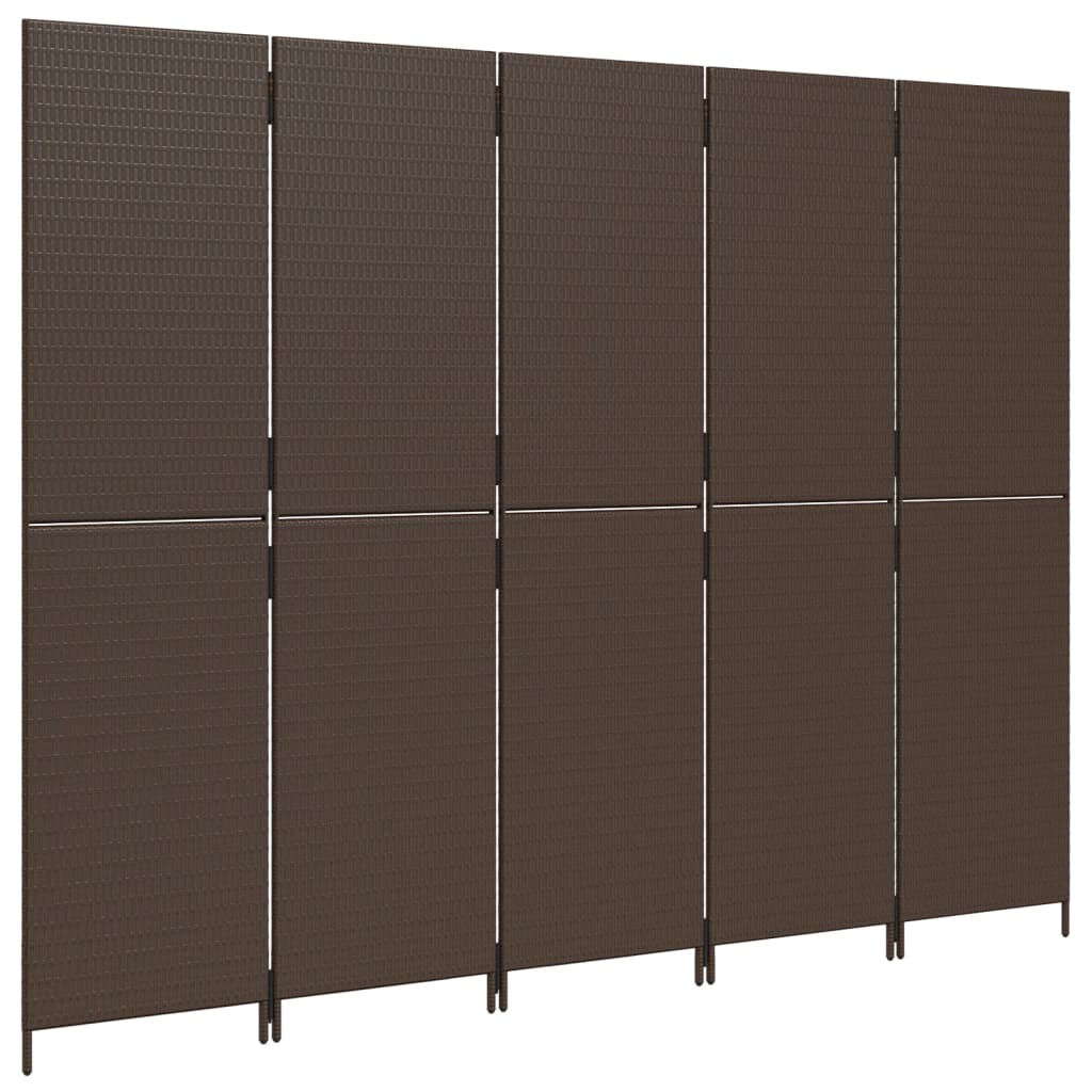 5-Panel Brown Poly Rattan Room Divider – Stylish Privacy Solution