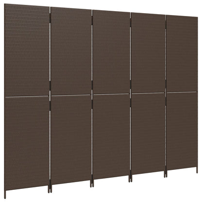 5-Panel Brown Poly Rattan Room Divider – Stylish Privacy Solution