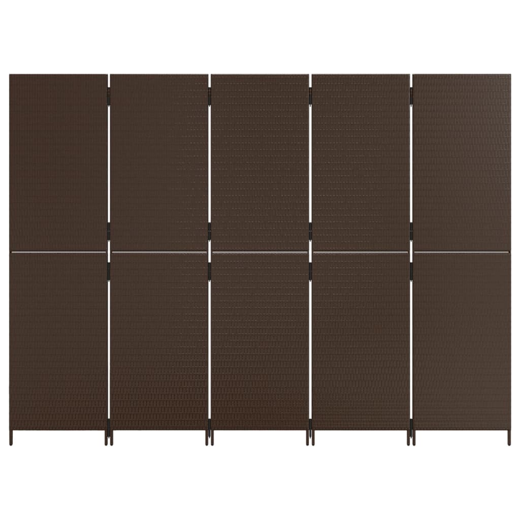 5-Panel Brown Poly Rattan Room Divider – Stylish Privacy Solution