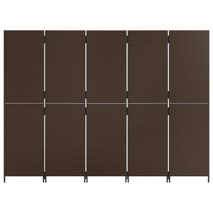 5-Panel Brown Poly Rattan Room Divider – Stylish Privacy Solution