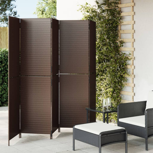 5-Panel Brown Poly Rattan Room Divider – Stylish Privacy Solution