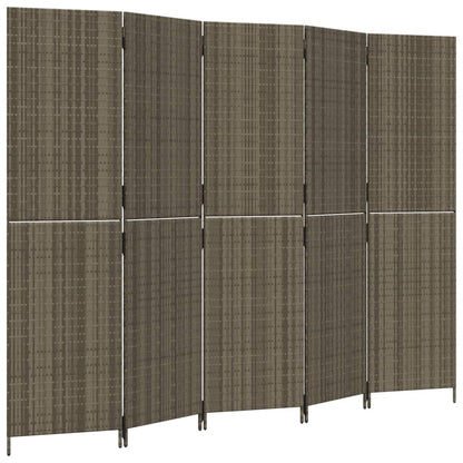 Grey Poly Rattan 5-Panel Room Divider - Stylish & Functional Decor
