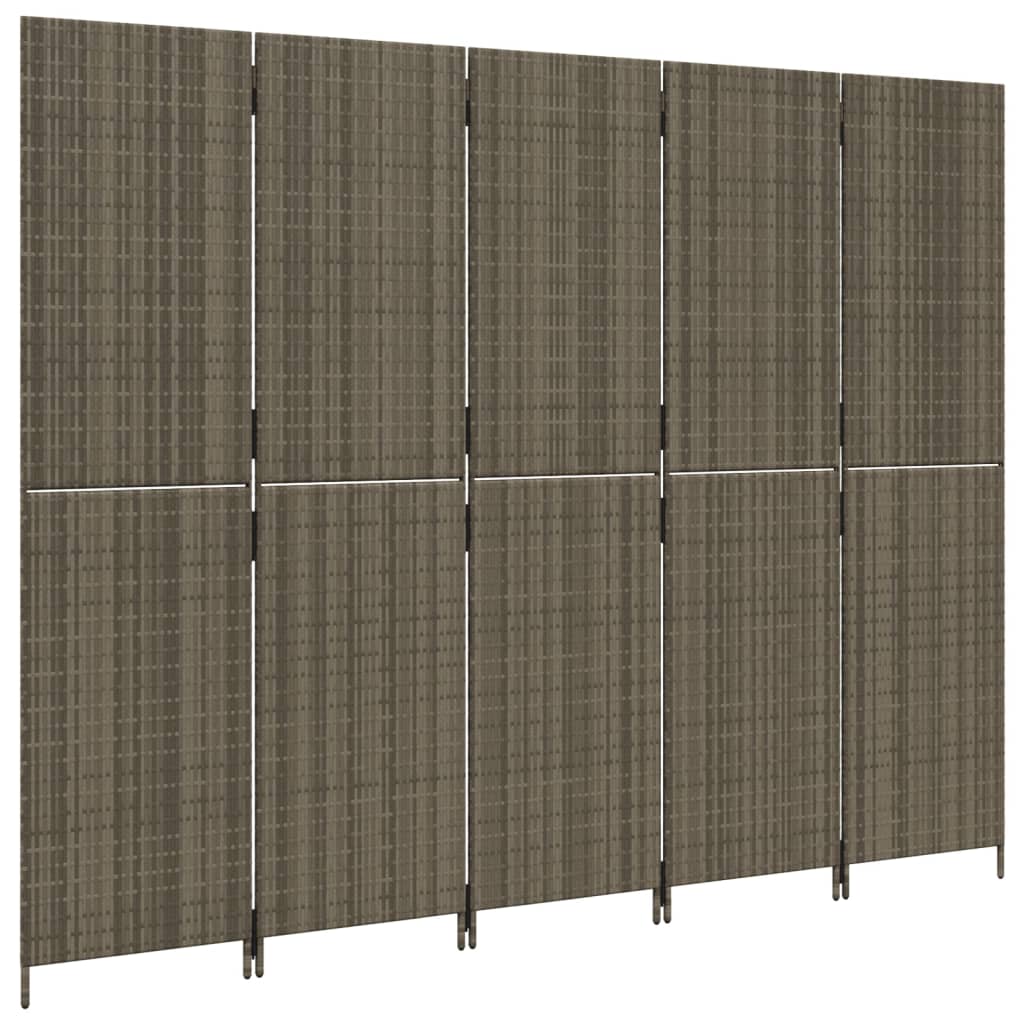 Grey Poly Rattan 5-Panel Room Divider - Stylish & Functional Decor