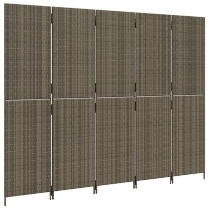 Grey Poly Rattan 5-Panel Room Divider - Stylish & Functional Decor