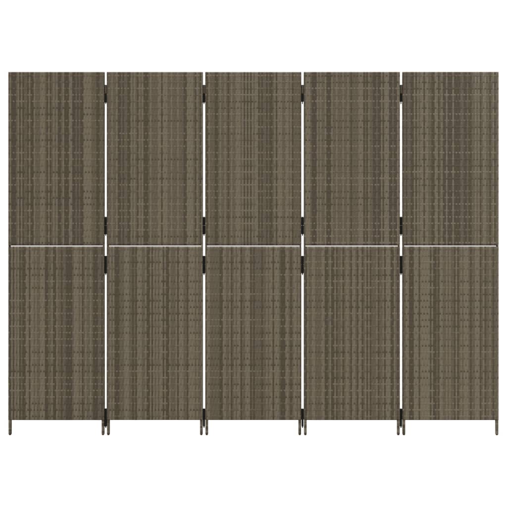 Grey Poly Rattan 5-Panel Room Divider - Stylish & Functional Decor