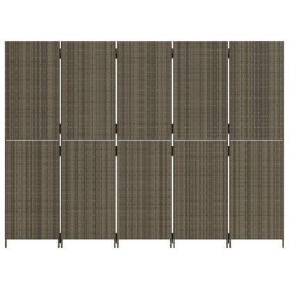 Grey Poly Rattan 5-Panel Room Divider - Stylish & Functional Decor