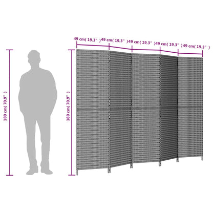 Grey Poly Rattan 5-Panel Room Divider - Stylish & Functional Decor