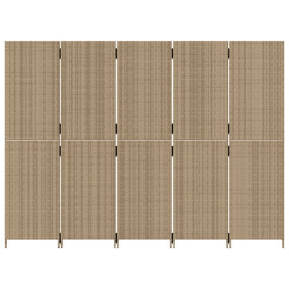 Room Divider 5 Panels Beige Poly Rattan