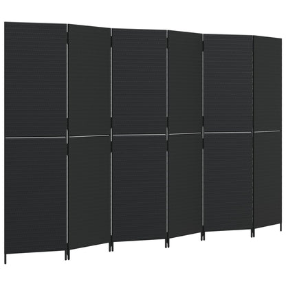 Elegant Black Poly Rattan Room Divider - 6 Panels for Stylish Privacy