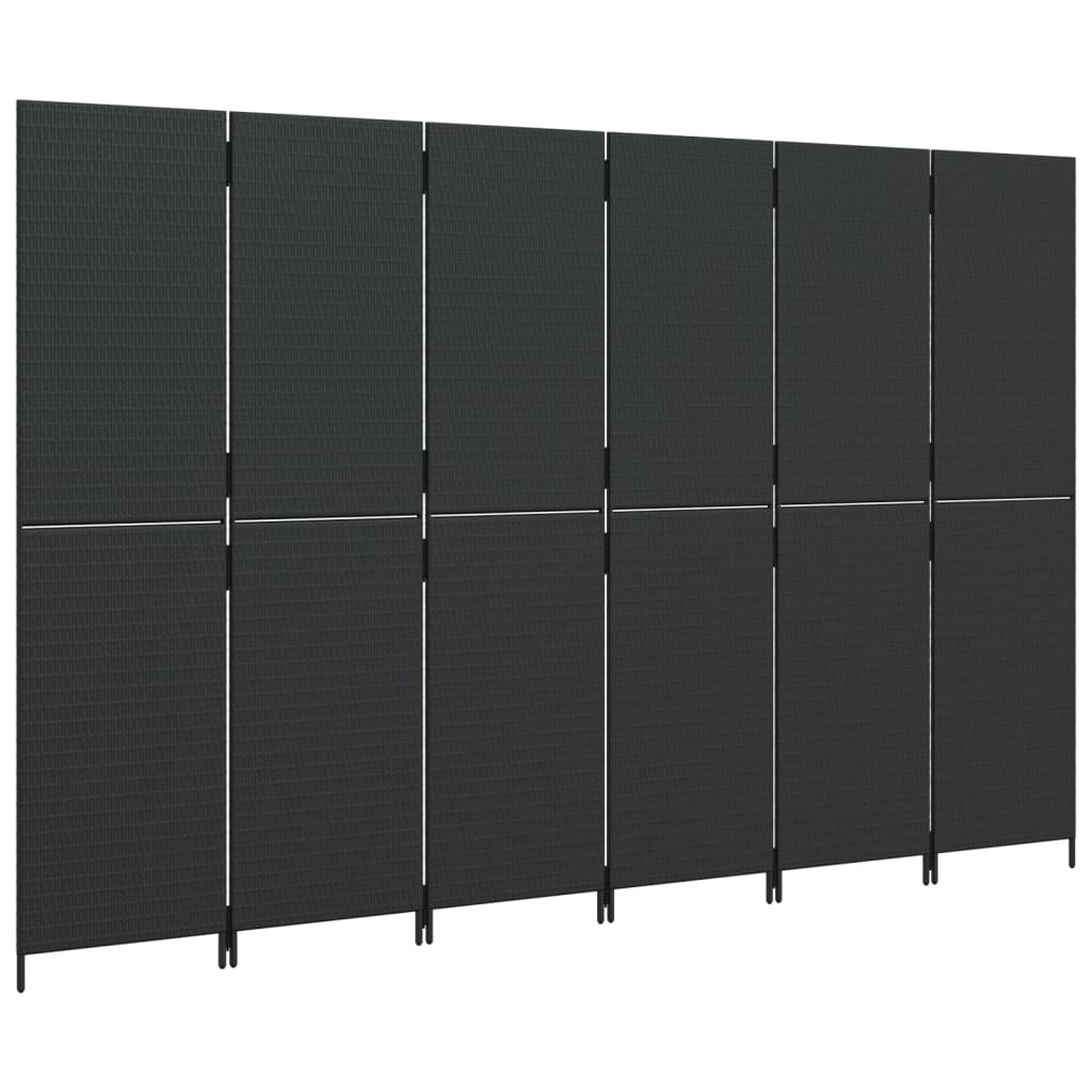 Elegant Black Poly Rattan Room Divider - 6 Panels for Stylish Privacy