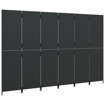 Elegant Black Poly Rattan Room Divider - 6 Panels for Stylish Privacy