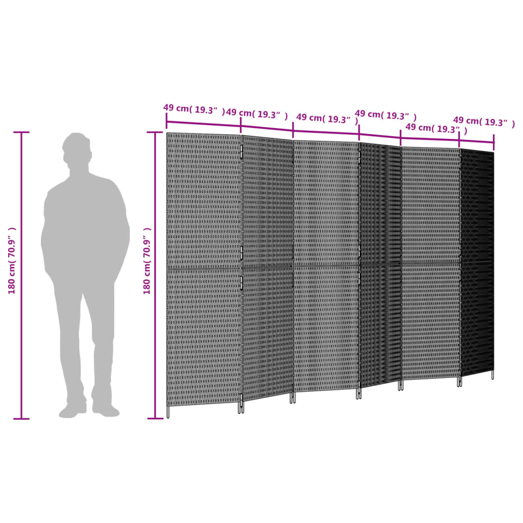 Elegant Black Poly Rattan Room Divider - 6 Panels for Stylish Privacy
