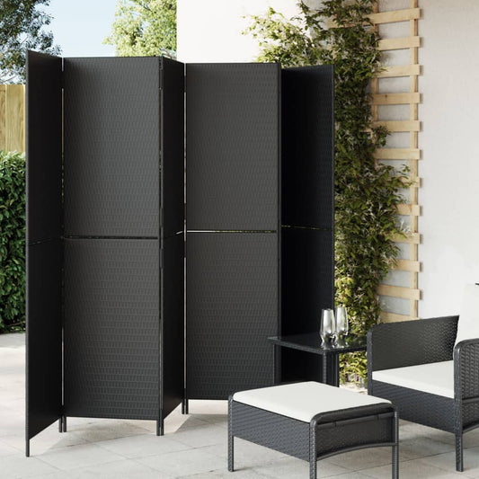 Elegant Black Poly Rattan Room Divider - 6 Panels for Stylish Privacy