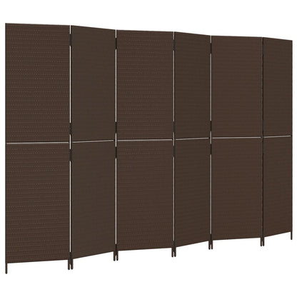 6-Panel Brown Poly Rattan Room Divider - Stylish & Functional Decor