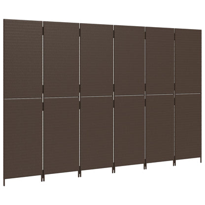 6-Panel Brown Poly Rattan Room Divider - Stylish & Functional Decor