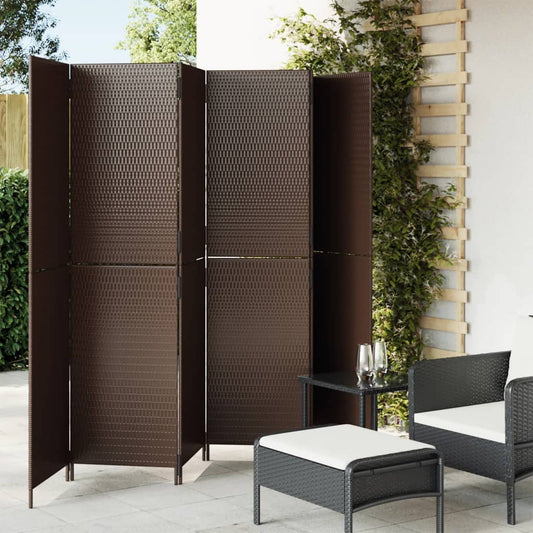 6-Panel Brown Poly Rattan Room Divider - Stylish & Functional Decor