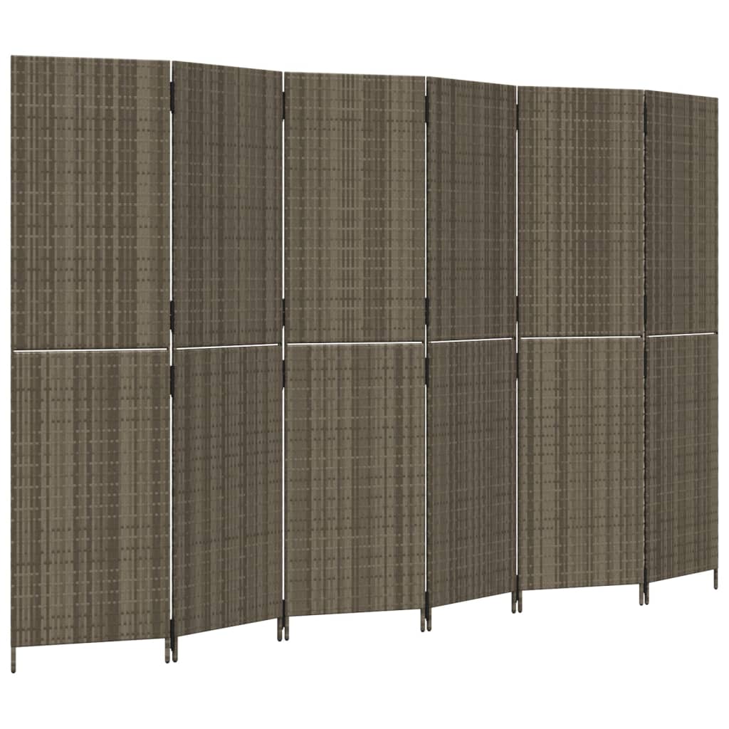 6-Panel Grey Poly Rattan Room Divider - Stylish & Functional Decor