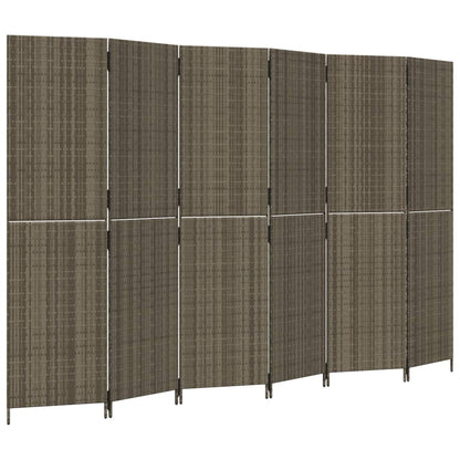 6-Panel Grey Poly Rattan Room Divider - Stylish & Functional Decor