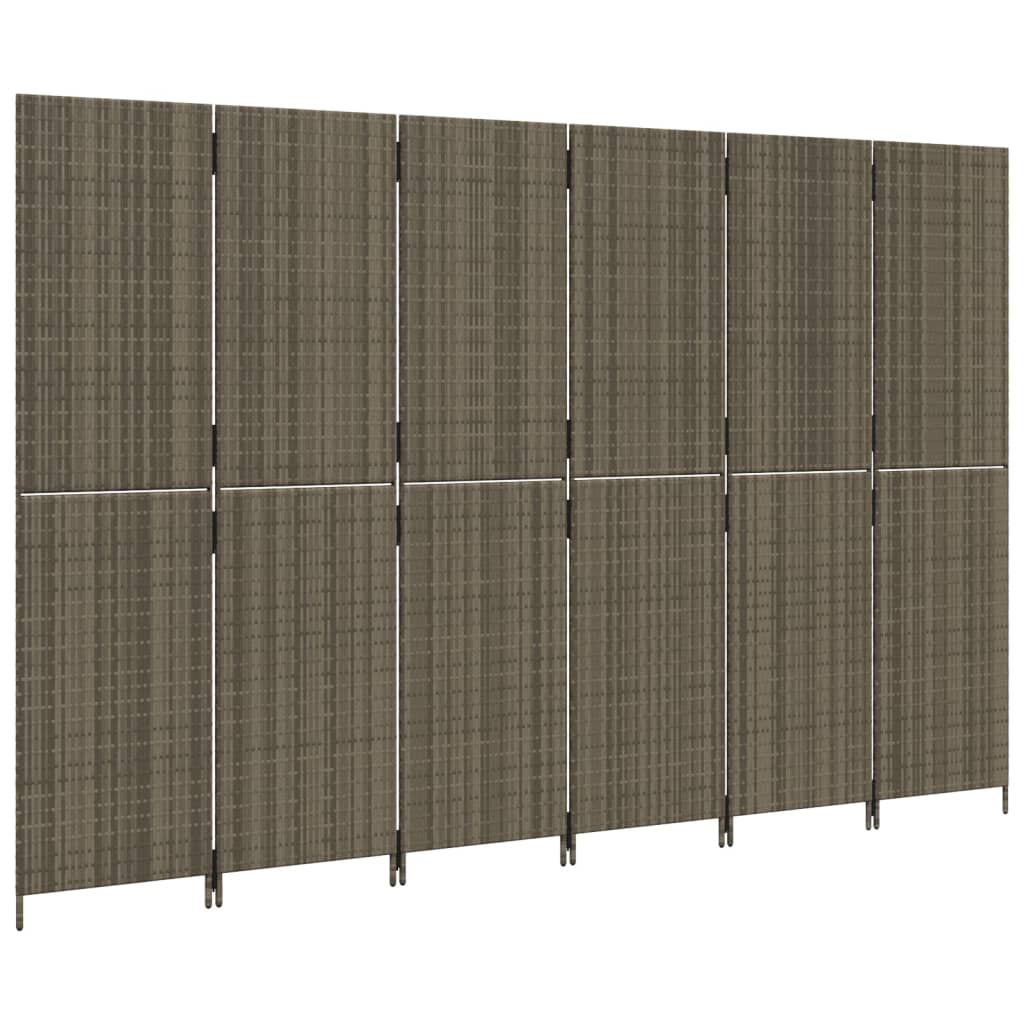 6-Panel Grey Poly Rattan Room Divider - Stylish & Functional Decor