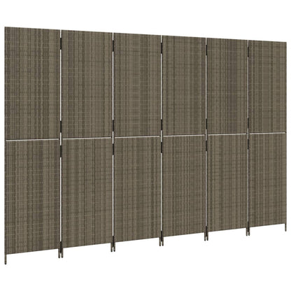 6-Panel Grey Poly Rattan Room Divider - Stylish & Functional Decor