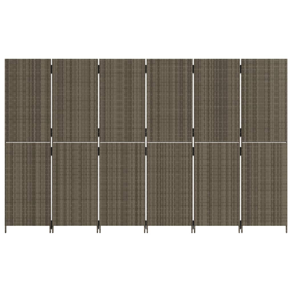 6-Panel Grey Poly Rattan Room Divider - Stylish & Functional Decor
