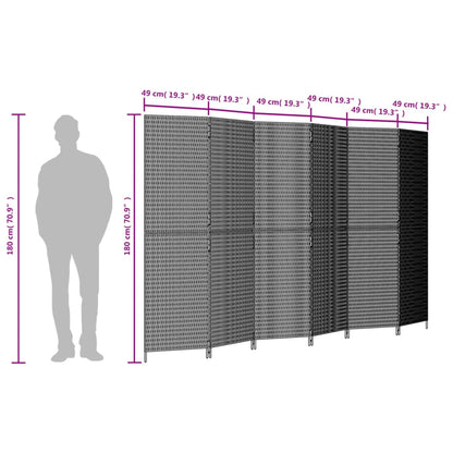 6-Panel Grey Poly Rattan Room Divider - Stylish & Functional Decor