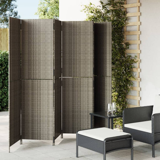 6-Panel Grey Poly Rattan Room Divider - Stylish & Functional Decor