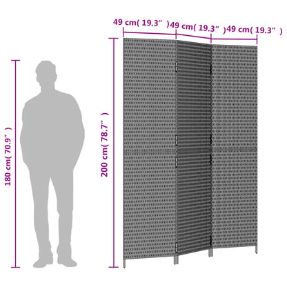 Elegant 3-Panel Brown Poly Rattan Room Divider - Stylish Privacy Solution