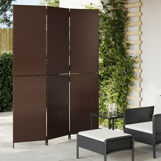 Elegant 3-Panel Brown Poly Rattan Room Divider - Stylish Privacy Solution