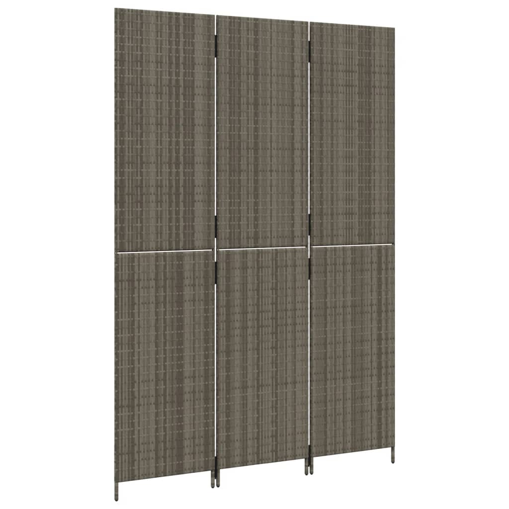 Stylish Grey Poly Rattan 3-Panel Room Divider