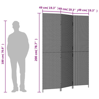 Stylish Grey Poly Rattan 3-Panel Room Divider