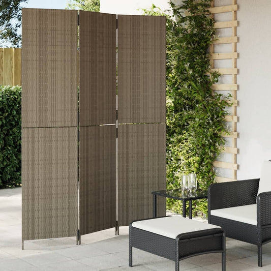 Stylish Grey Poly Rattan 3-Panel Room Divider