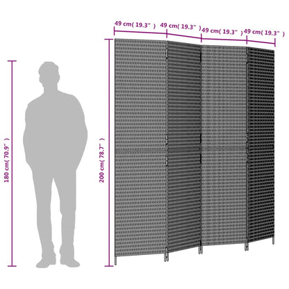 Brown Poly Rattan Room Divider - 4 Panel Privacy Screen