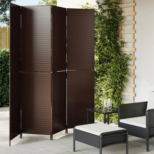 Brown Poly Rattan Room Divider - 4 Panel Privacy Screen