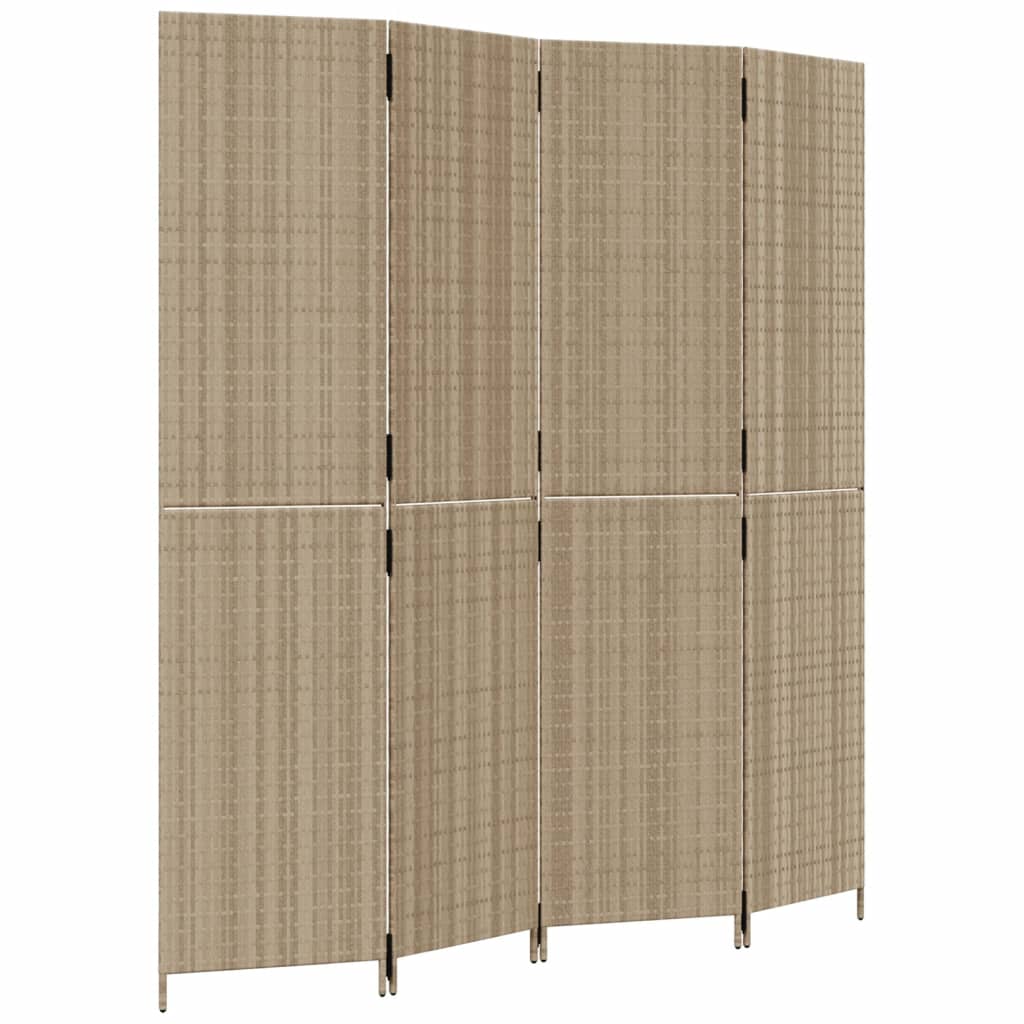 Beige Poly Rattan 4-Panel Room Divider - Stylish Privacy Screen