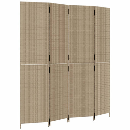 Beige Poly Rattan 4-Panel Room Divider - Stylish Privacy Screen