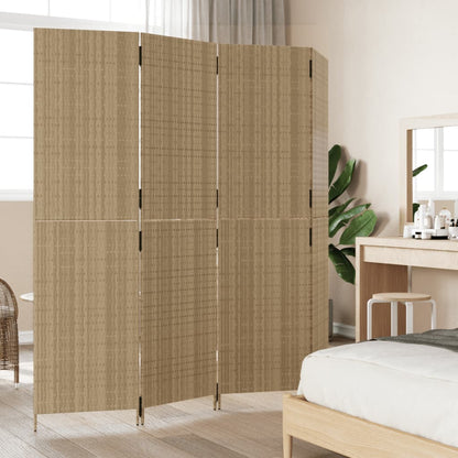 Beige Poly Rattan 4-Panel Room Divider - Stylish Privacy Screen
