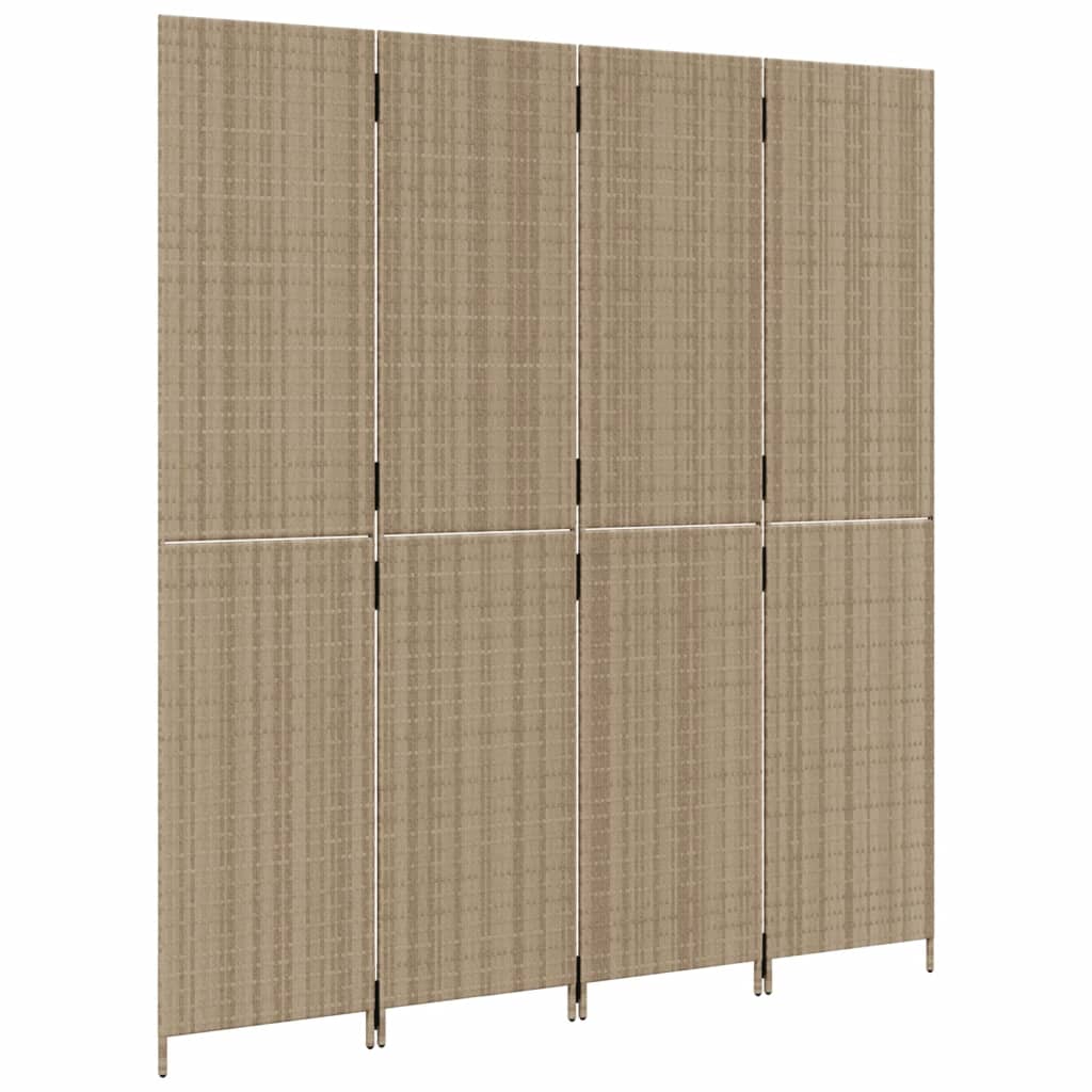 Beige Poly Rattan 4-Panel Room Divider - Stylish Privacy Screen