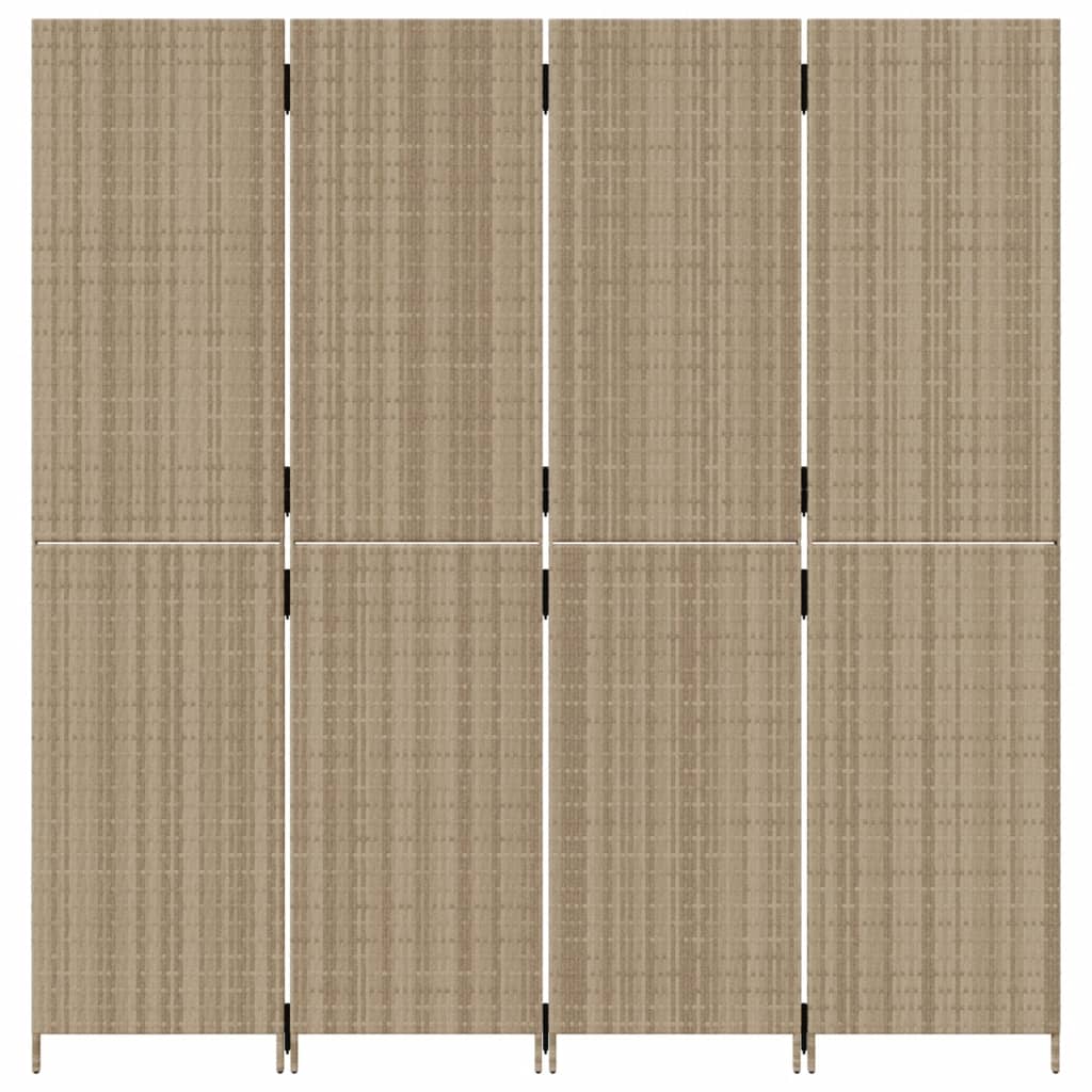 Beige Poly Rattan 4-Panel Room Divider - Stylish Privacy Screen