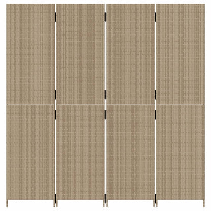 Beige Poly Rattan 4-Panel Room Divider - Stylish Privacy Screen