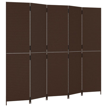 Brown Poly Rattan 5-Panel Room Divider - Stylish Privacy Solution
