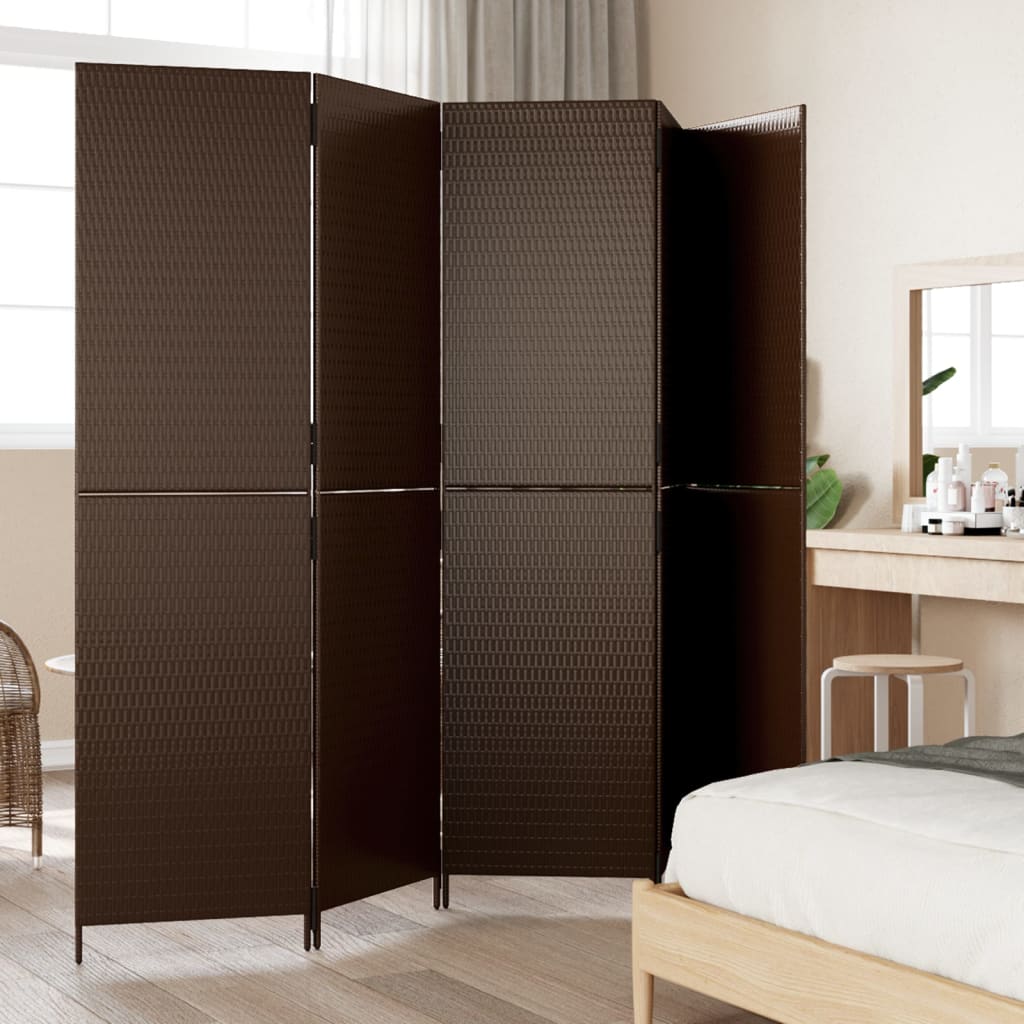 Brown Poly Rattan 5-Panel Room Divider - Stylish Privacy Solution