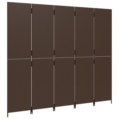 Brown Poly Rattan 5-Panel Room Divider - Stylish Privacy Solution
