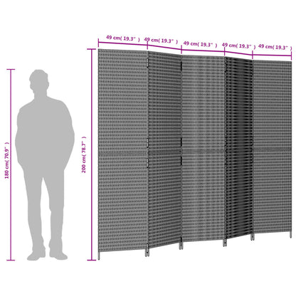 Brown Poly Rattan 5-Panel Room Divider - Stylish Privacy Solution